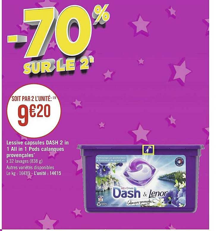 Lessive Capsules Dash 2 In 1 All In 1 Pods Calanques Provençales