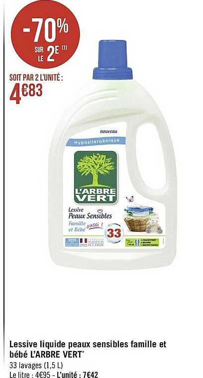 lessive liquide peaux sensibles famille et bébé l'arbre vert