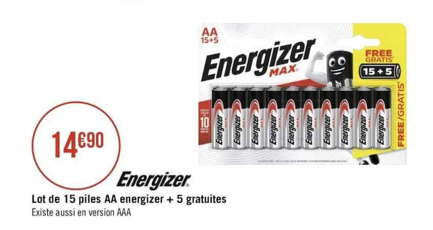 Lot De 15 Piles Aa Energizer + 5 Gratuites