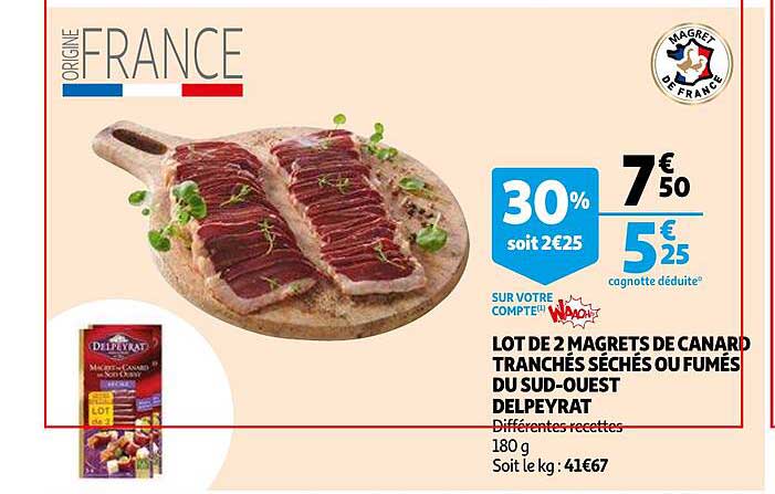 lot de 2 magrets de canard tranchés séchés ou fumés du sud-ouest delpeyrat