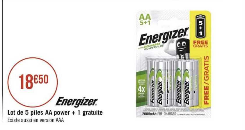 lot de 5 piles aa power + 1 gratuite energizer