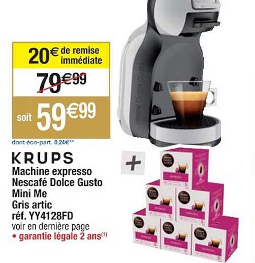 machine expresso nescafé dolce gusto mini me gris artic krups réf. yy4128fd