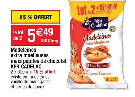 madeleines extra moelleuses maxi pépites de chocolat ker cadélac