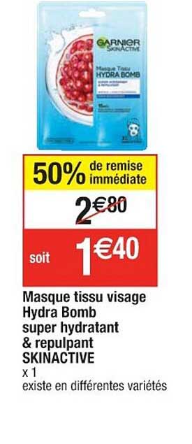 masque tissu visage hydra bomb super hydratant & repulpant skinactive