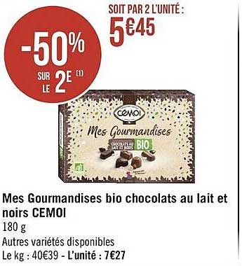 mes gourmandises bio chocolats au lait et noirs cémoi
