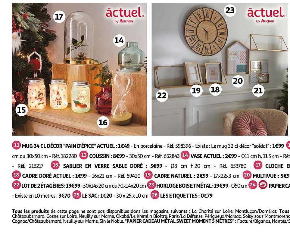 Mug 34 Cl Décor "pain D'épice" Actuel, Coussin, Vase Actuel, Sablier En Verre Sable Doré, Cloche, Cadre Doré Actuel, Cadre Naturel, Multivue, Lot De 2 étagères, Horloge Bois Et Métal, Les étiquettes