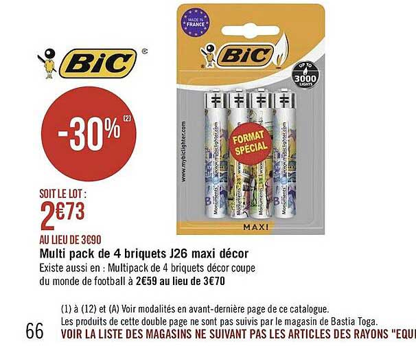Multi Pack De 4 Briquets J26 Maxi Décor Bic