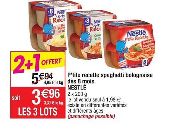 p'tite recette spaghetti bolognaise dès 8 mois nestlé