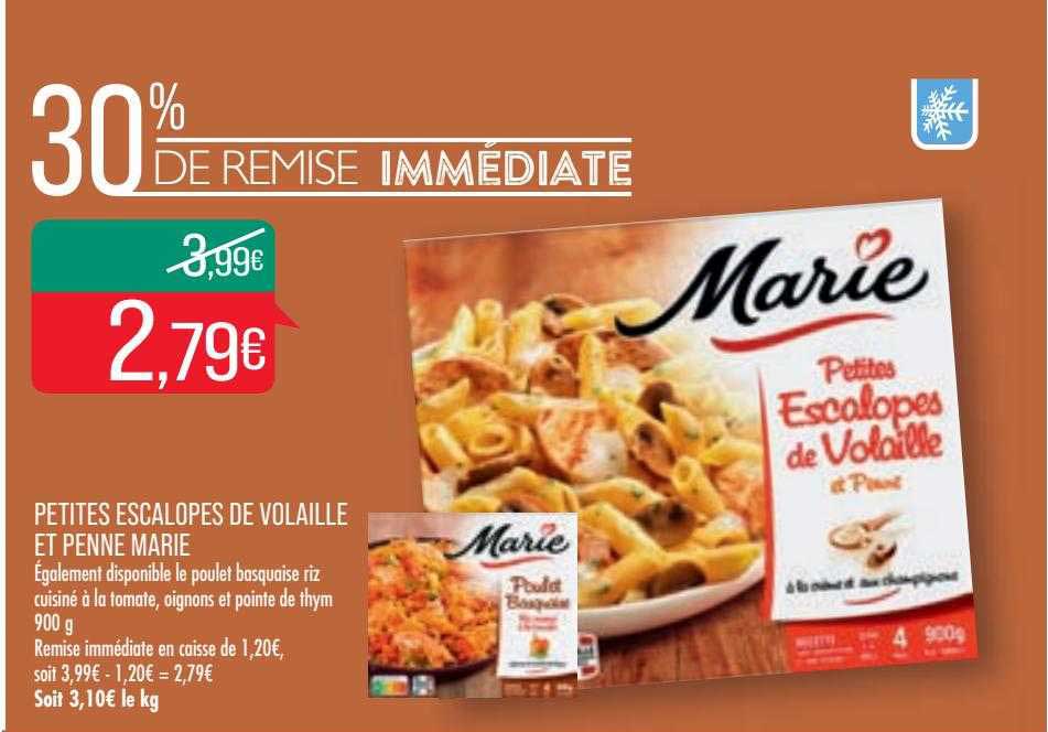 petites escalopes de volaille et penne marie
