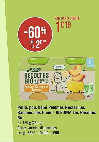 petits pots bébé pommes nectarines bananes dès 6 mois blédina les récoltes bio