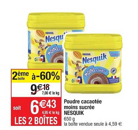 poudre cacaotée moins sucrée nesquik