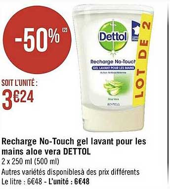 Recharge No-touch Gel Lavant Pour Les Mains Aloé Vera Dettol