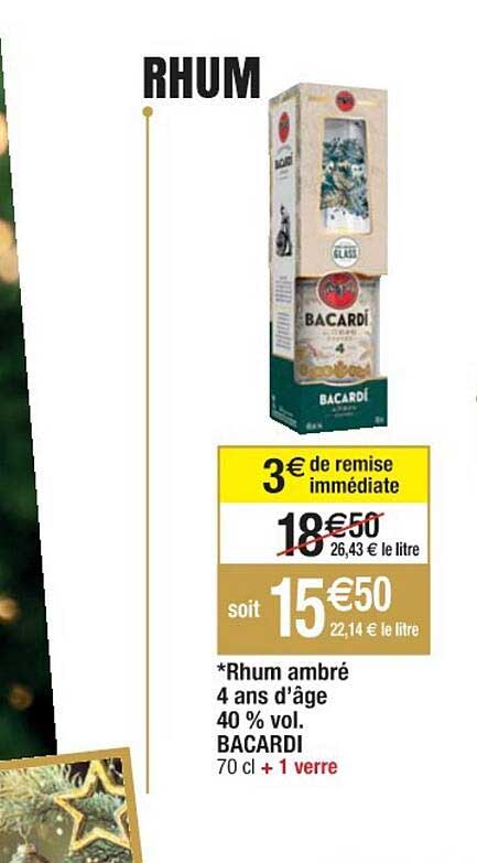 rhum ambré 4 ans d'âge 40% vol. bacardi