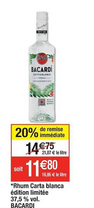 rhum carta blanca édition limitée 37,5% vol. bacardi