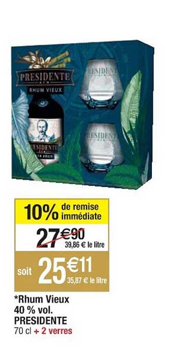 rhum vieux 40% vol. présidente