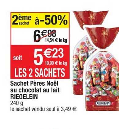 sachet pères noël au chocolat au lait riegelein
