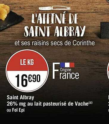 saint albray 26% mg au lait pasteurisé de vache ou fol épi