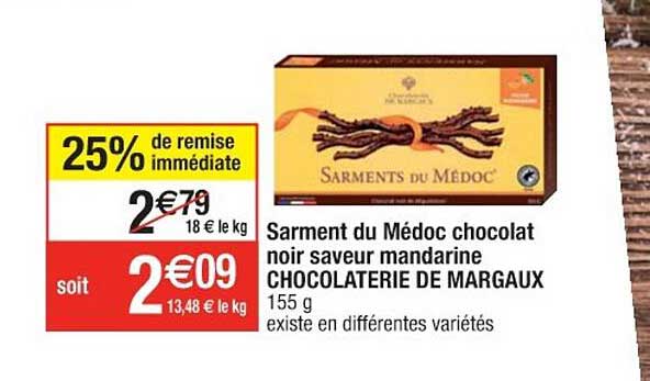 sarment du médoc chocolat noir saveur mandarine chocolaterie de margaux