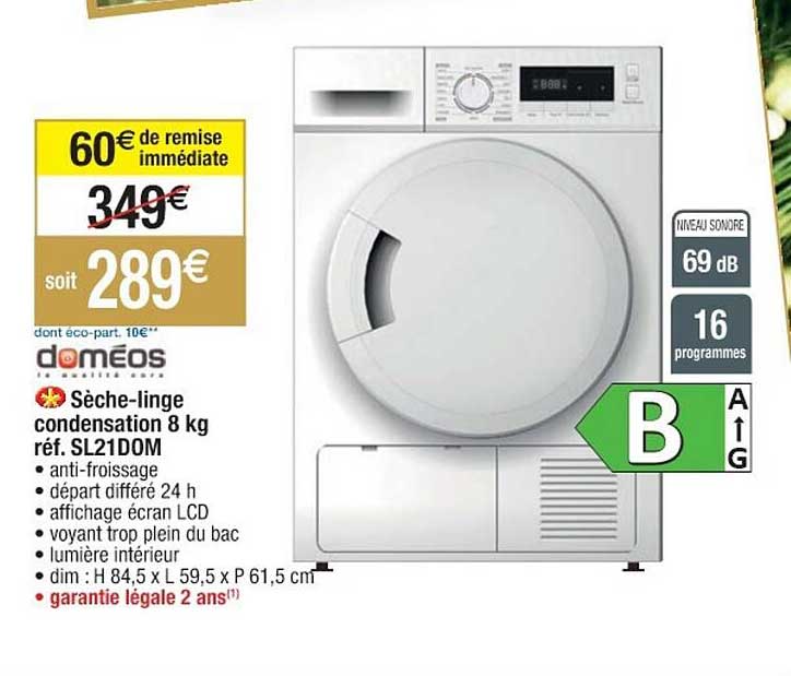 sèche-linge condensation 8 kg doméos réf. sl21dom
