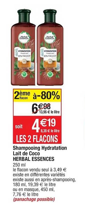 shampooing hydratation lait de coco herbal essences