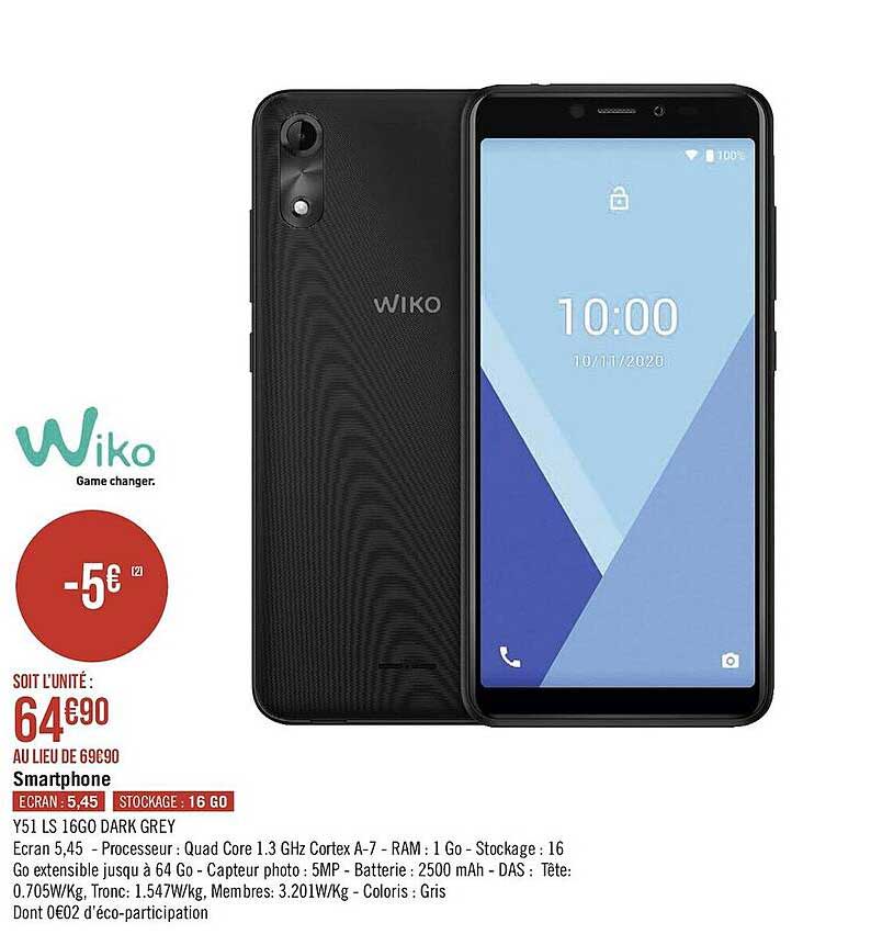 smartphone y51 ls 16go dark grey wiko