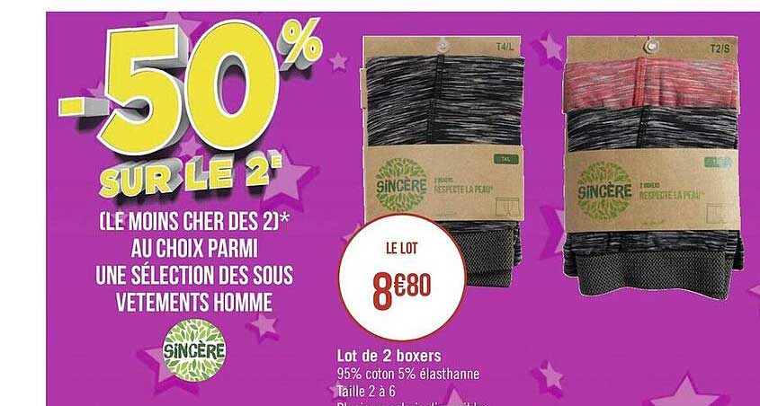 sous vêtements homme sincère : lot de 2 boxers