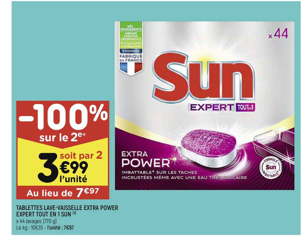 tablettes lave-vaisselle extra power expert tout en 1 sun