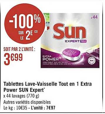 tablettes lave-vaisselle tout en 1 extra power sun expert