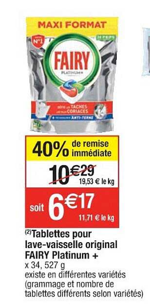 tablettes pour lave-vaisselle original fairy platinum+