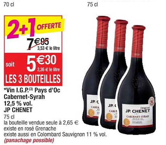 vin i.g.p. pays d'oc cabernet-syrah 12,5% vol. jp chenet