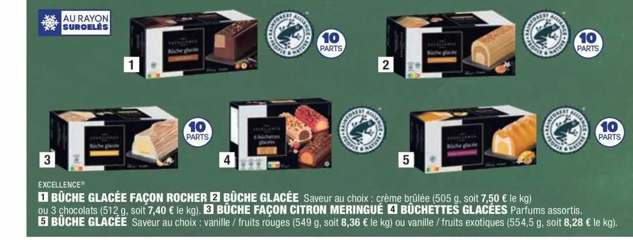 bûche glacée façon rocher excellence, bûche glacée excellence, bûche façon citron meringué excellence, bûchettes glacées excellence, bûche glacée excellence