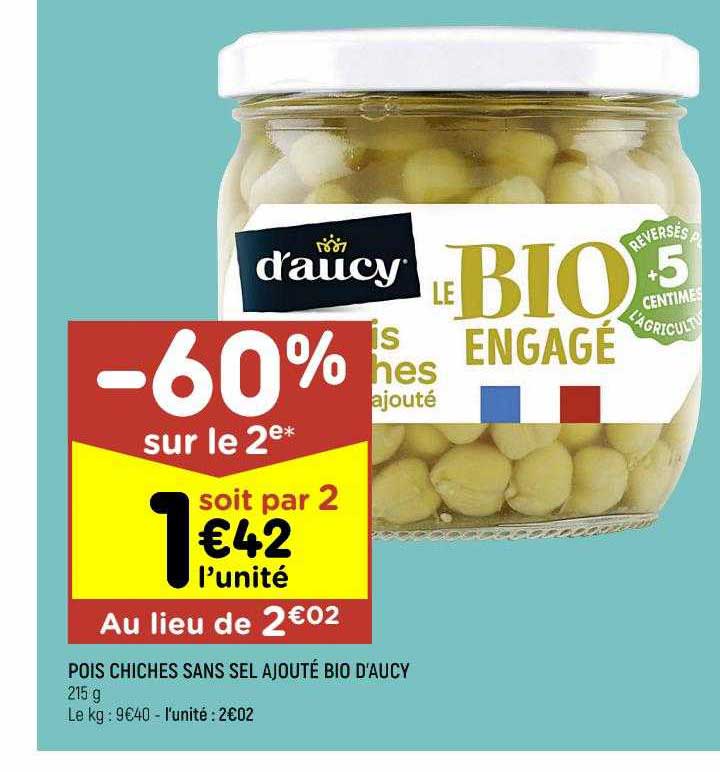 pois chiches sans sel ajouté bio d'aucy