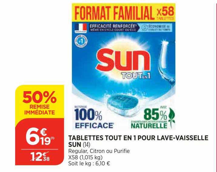 tablettes tout en 1 pour lave-vaisselle sun