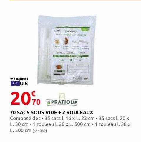 70 sacs sous vide + 2 rouleaux le pratique