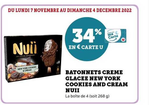 bâtonnets crème glacée new york cookies and cream nuii