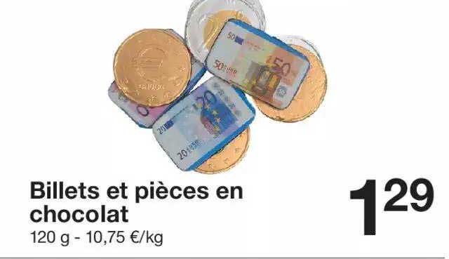 billets et pièces en chocolat