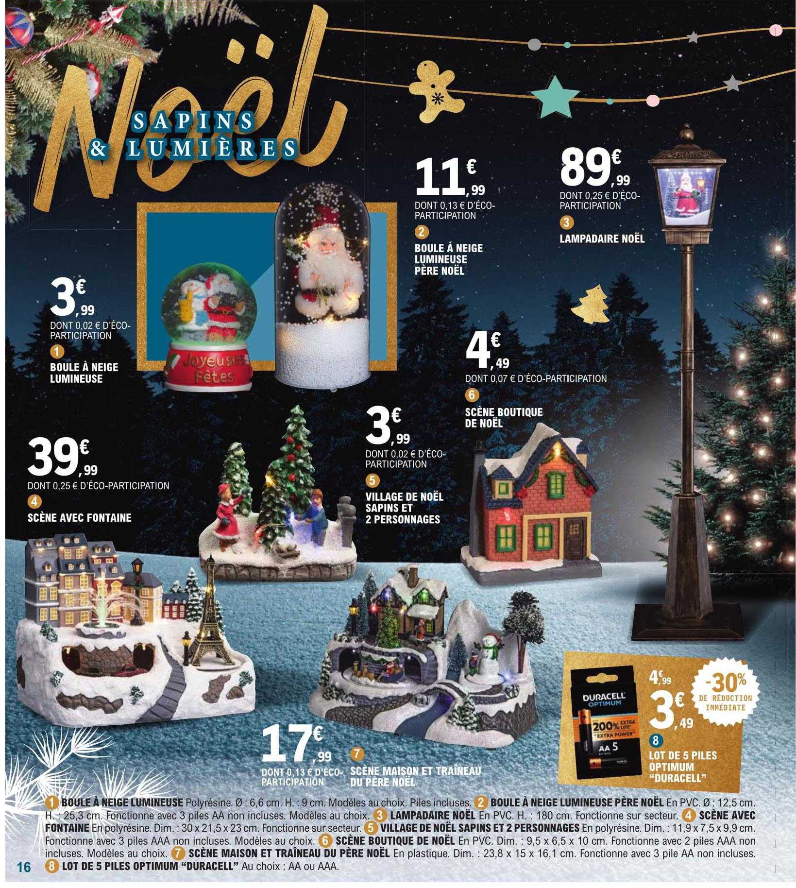 Boule à Neige Lumineuse Père Noël, Lampadaire Noël, Boule à Neige Lumineuse, Scène Avec Fontaine, Scène Boutique De Noël, Village De Noël Sapins Et 2 Personnages, Scène Maison Et Traînea Du Père Noël