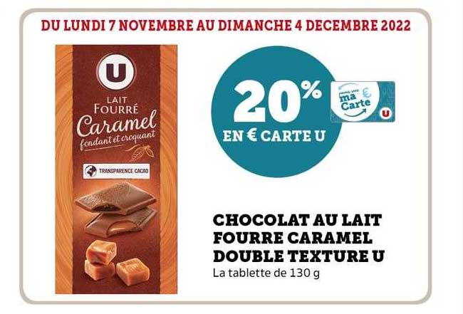 chocolat au lait fourré caramel double texture u
