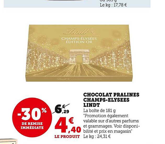 chocolat pralinés champs-élysées lindt