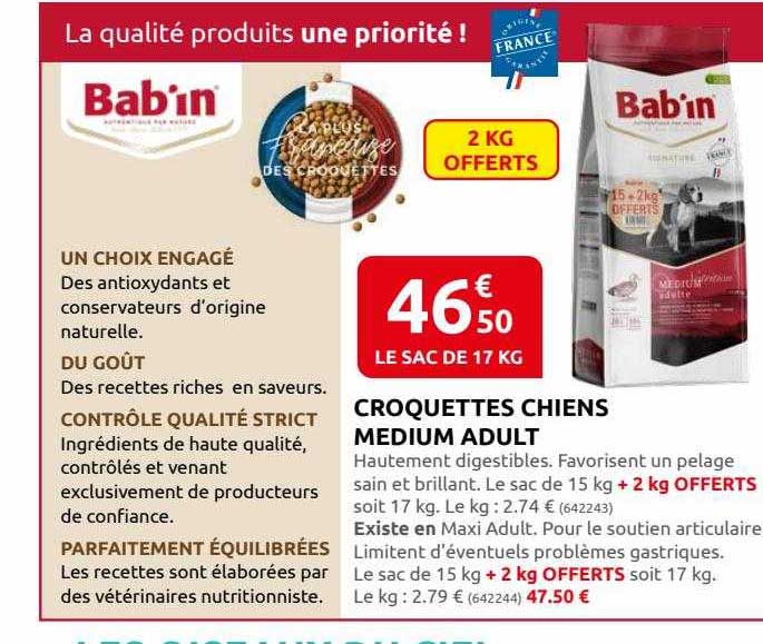 croquettes chiens medium adult bab'in