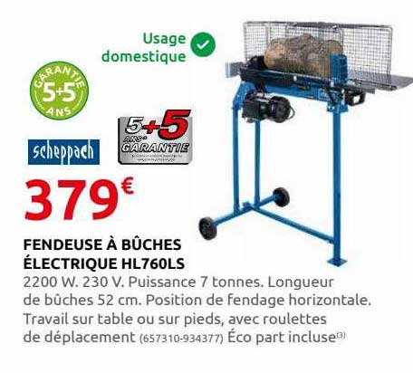 fendeuse à bûches électrique hl760ls scheppach