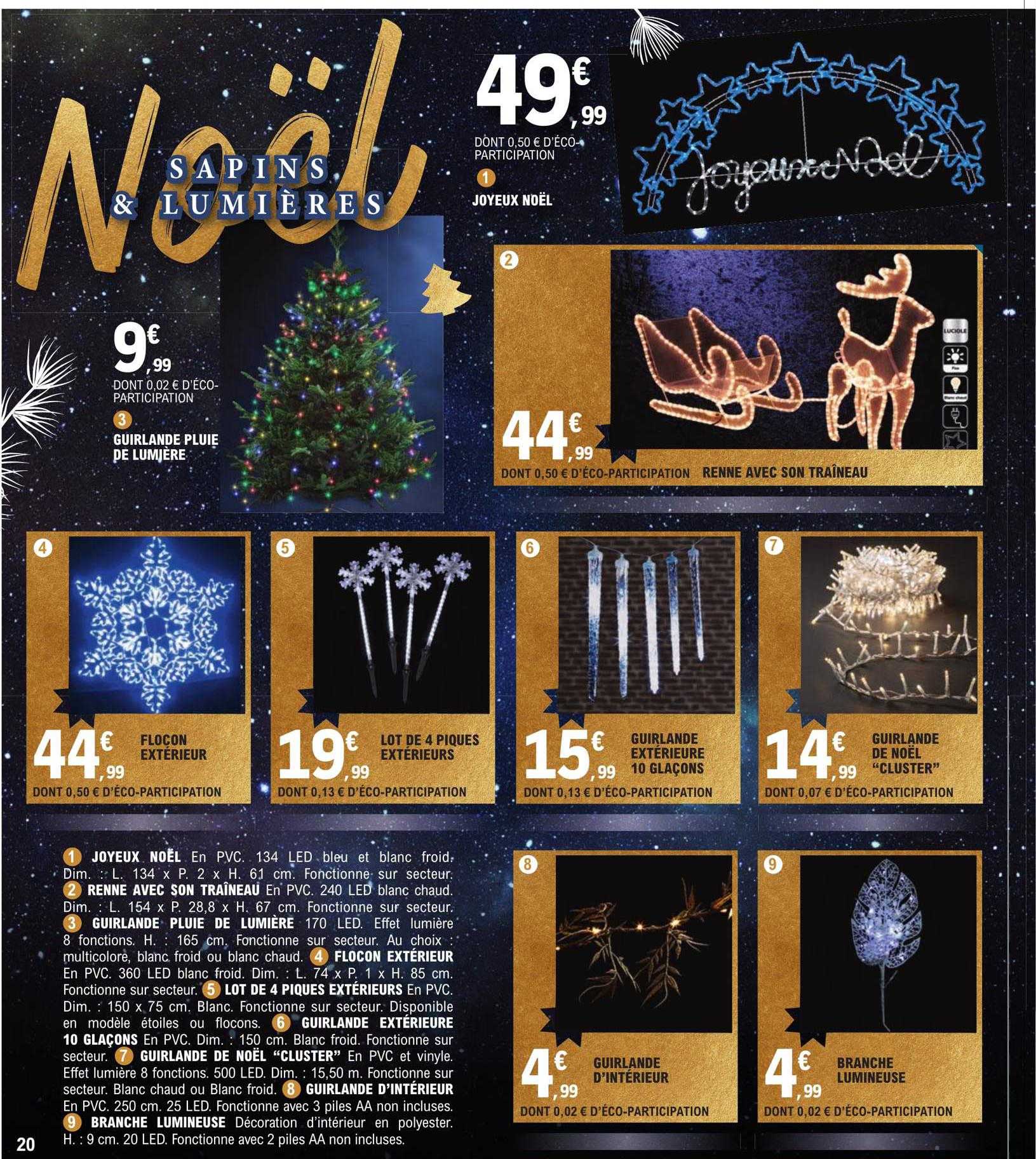 guirlande pluie de lumière, joyeux noël, renne avec son traîneau, flocon extérieur, lot de 4 piques extérieurs, guirlande extérieure 4 glaçons, guirlande de noël "cluster", guirlande d'intérieur