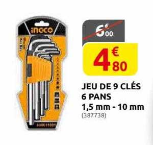 jeu de 9 clés 6 pans 1,5 mm - 10 mm inc-co