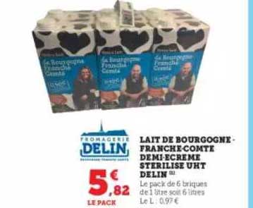 lait de bourgogne - franche-comté demi-écrémé stérilisé uht delin