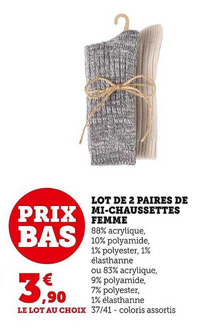 lot de 2 paires de mi-chaussettes femme