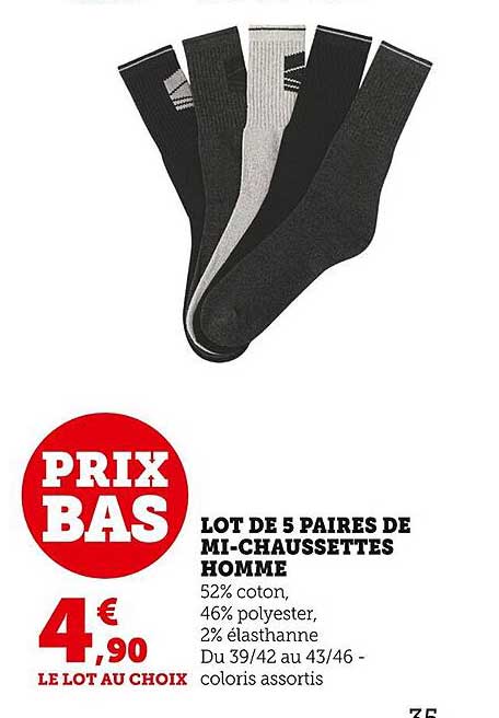 lot de 5 paires de mi-chaussettes homme