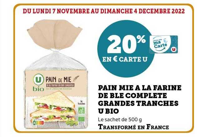 pain mie à la farine de blé complète grandes trancehs u bio