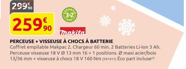 perceuse + visseuse à chocs à batterie makita