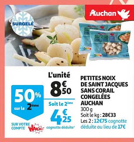 Petites Noix De Saint Jacques Sans Corail Congelées Auchan