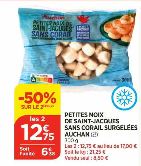 petites noix de saint-jacques sans corail surgelées auchan